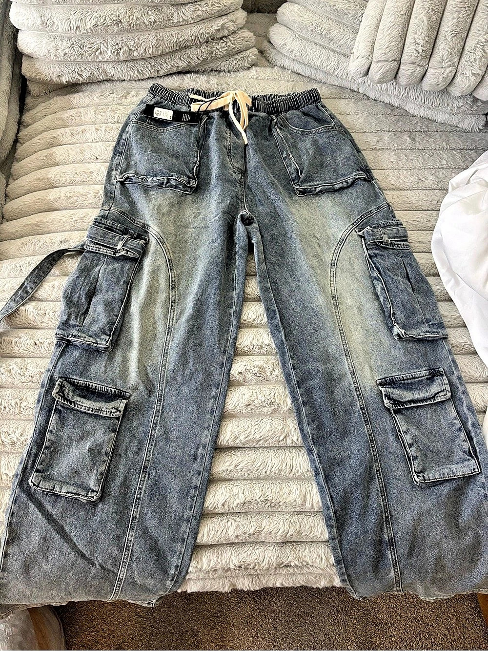 Fashion Nova Met My Match Baggy Cargo Jeans Blue XL